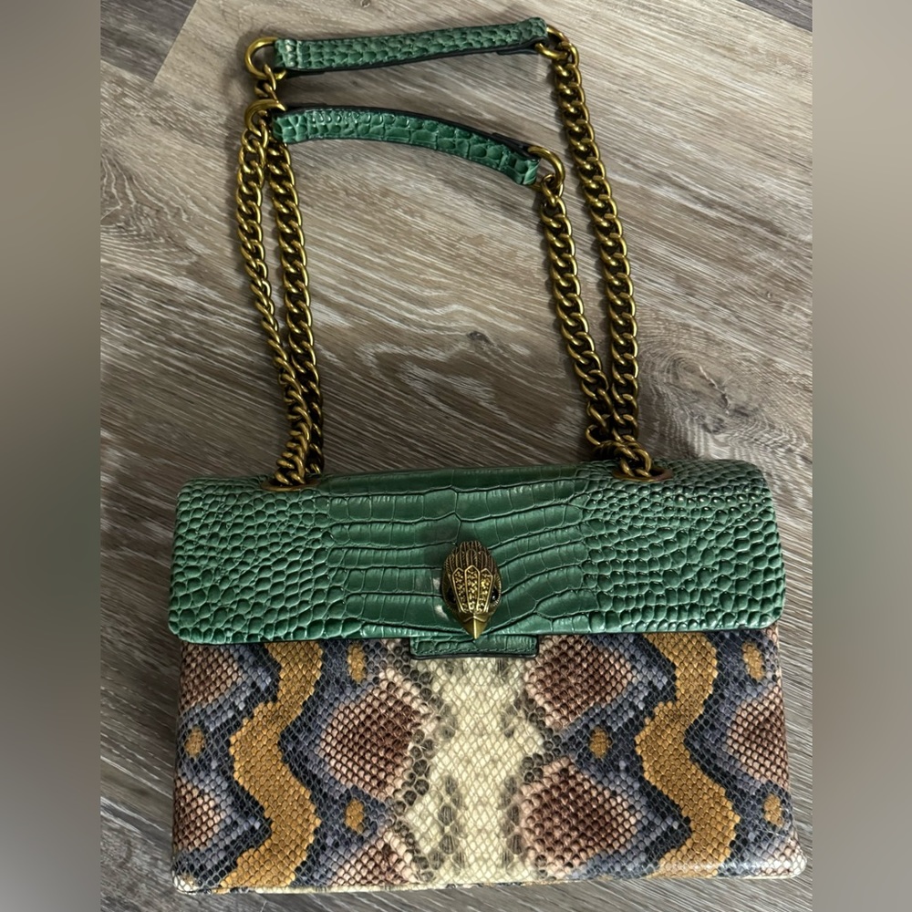 Kurt Geiger Kensington Green Snake embossed leather crossbody bag